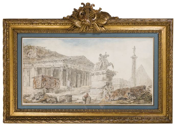 Hubert Robert - An Architectural Capriccio of Roman Ruins with Figures | MasterArt